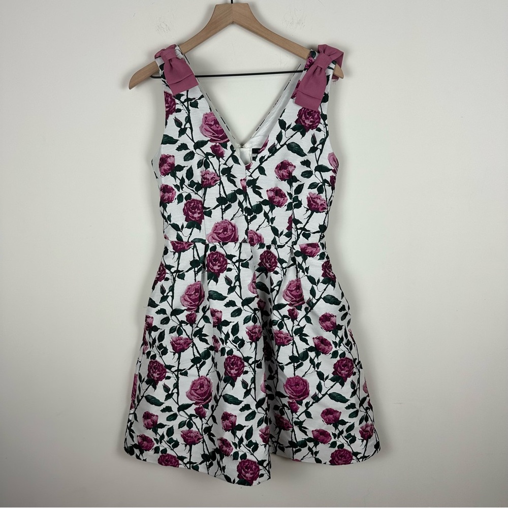 RW & Co White & Purple Rose Floral Print Brocade Dress, 6